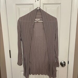LOFT Taupe Ribbed Open Cardigan